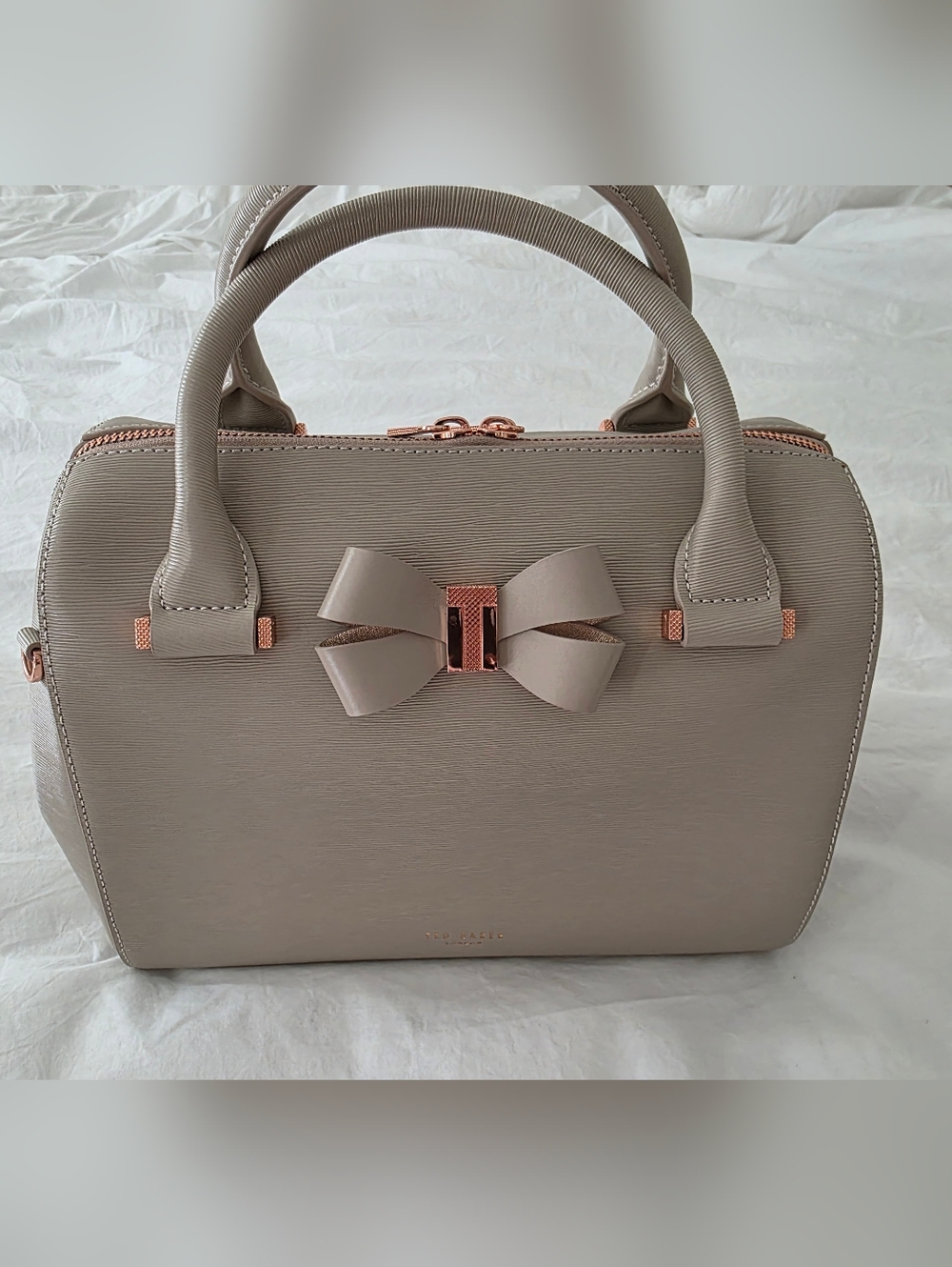Ted Baker Nude Taupe Bow Satchel with Rose-Gold Hardware